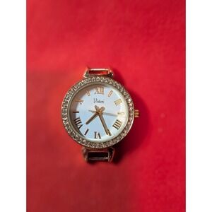 VIVANI Women's Quartz Watch Gold Tone Crystal Bezel White Roman Numeral Dial